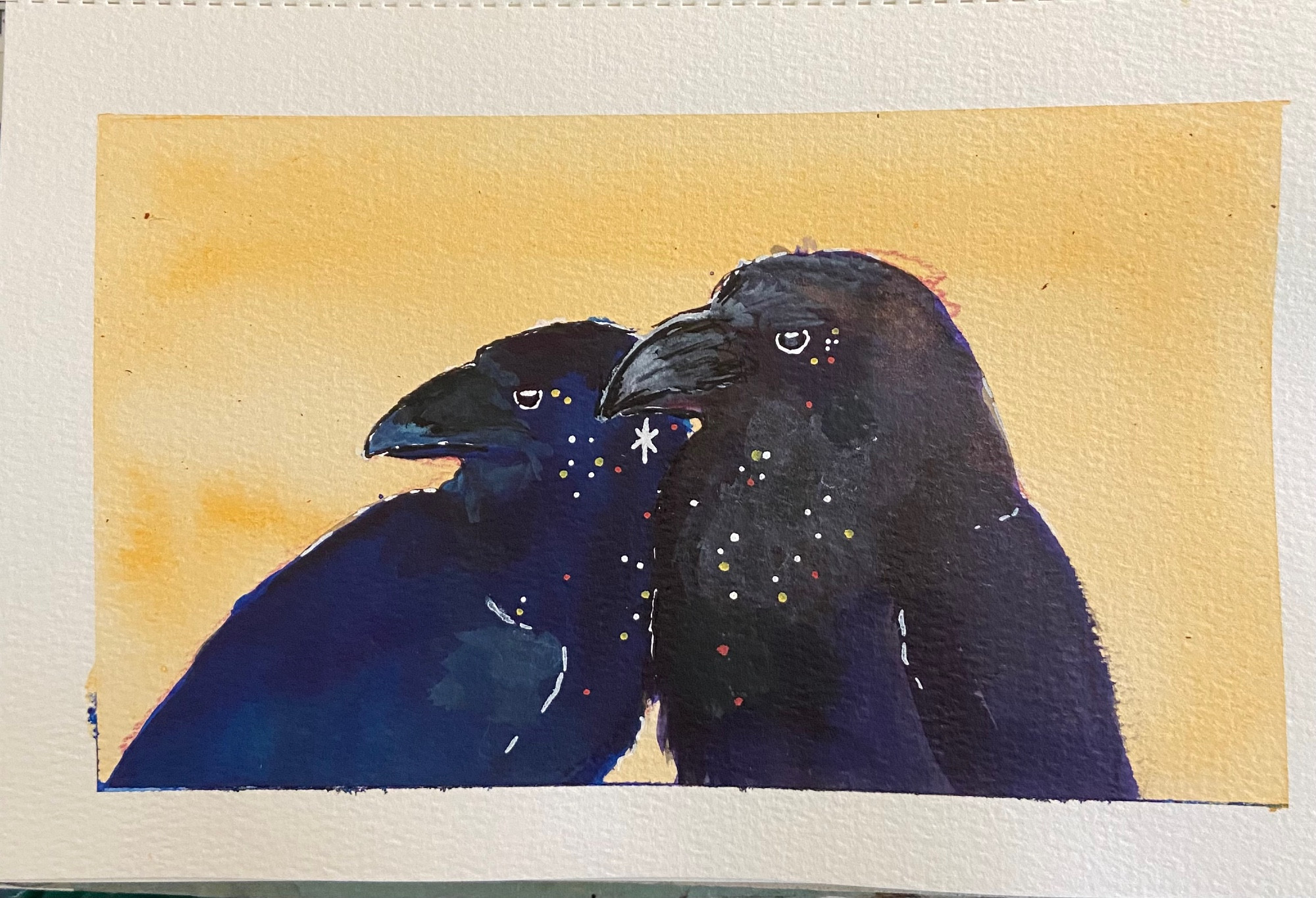 Sister crows against an orange background